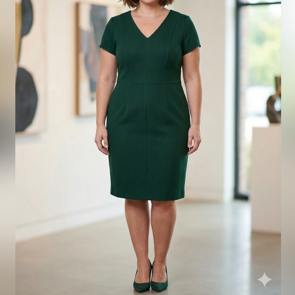 Lane Bryant Green V-neck Sheath Dress Midi